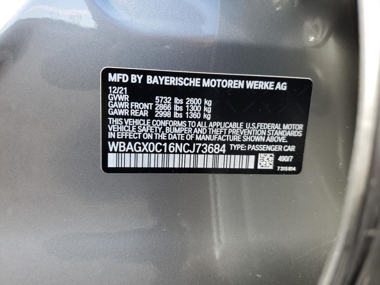 VIN WBAGX0C16NCJ73684 2022 BMW ALPINA B8