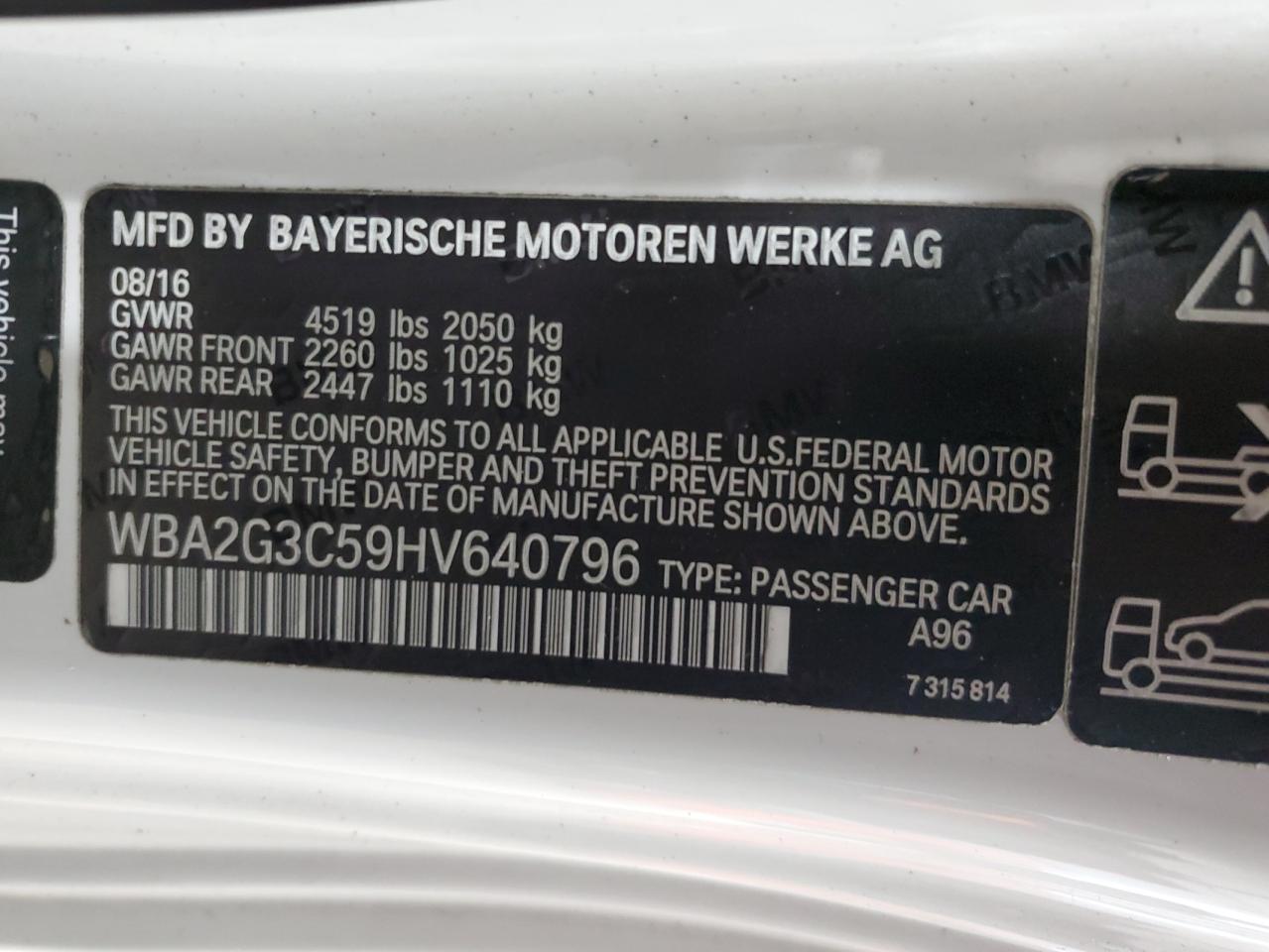 VIN WBA2G3C59HV640796 2017 BMW MOTORRAD M240XI