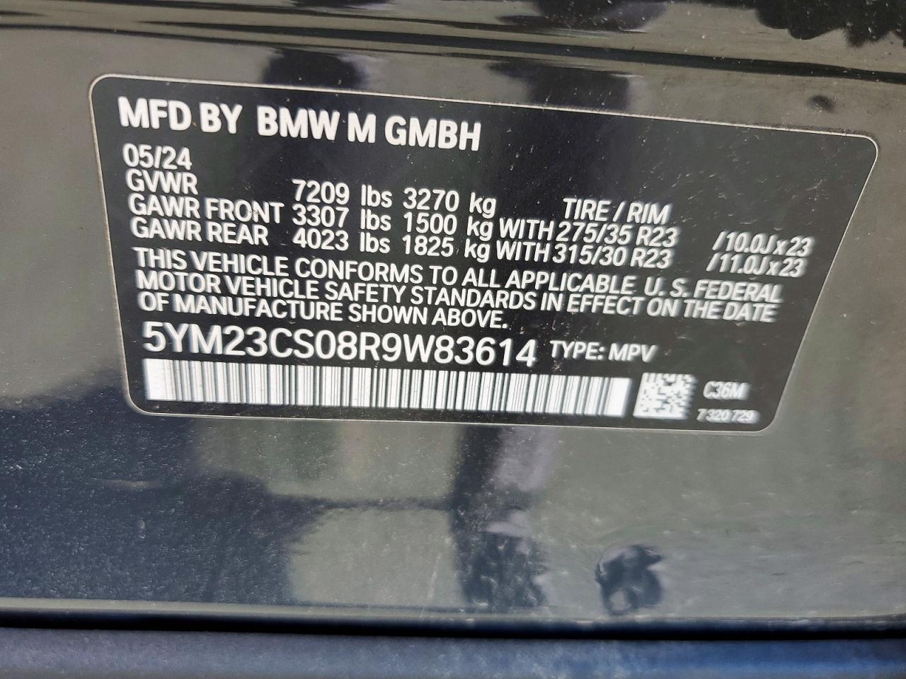 VIN 5YM23CS08R9W83614 2024 BMW XM