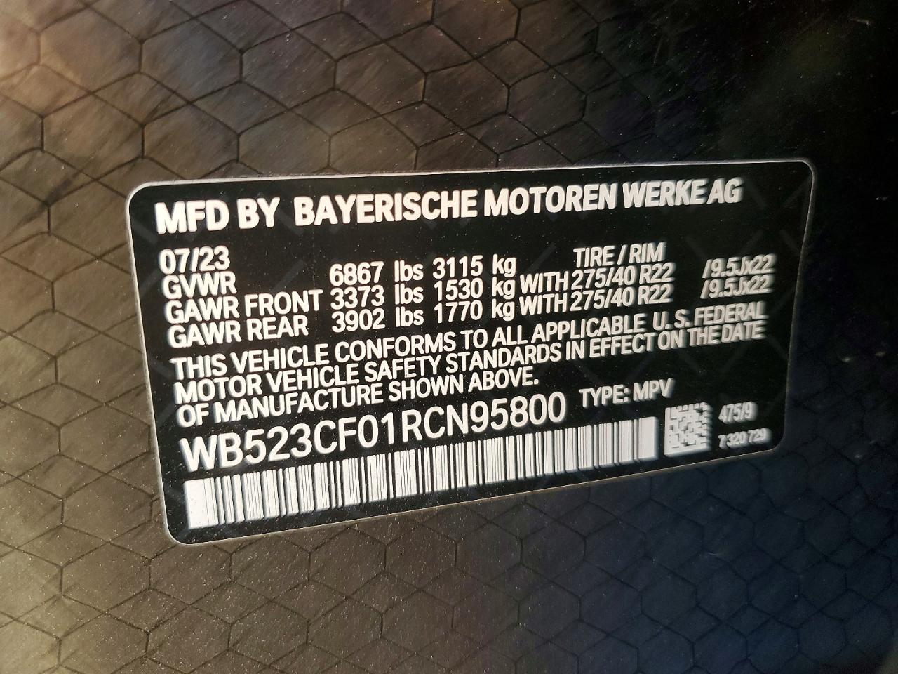 VIN WB523CF01RCN95800 2024 BMW IX
