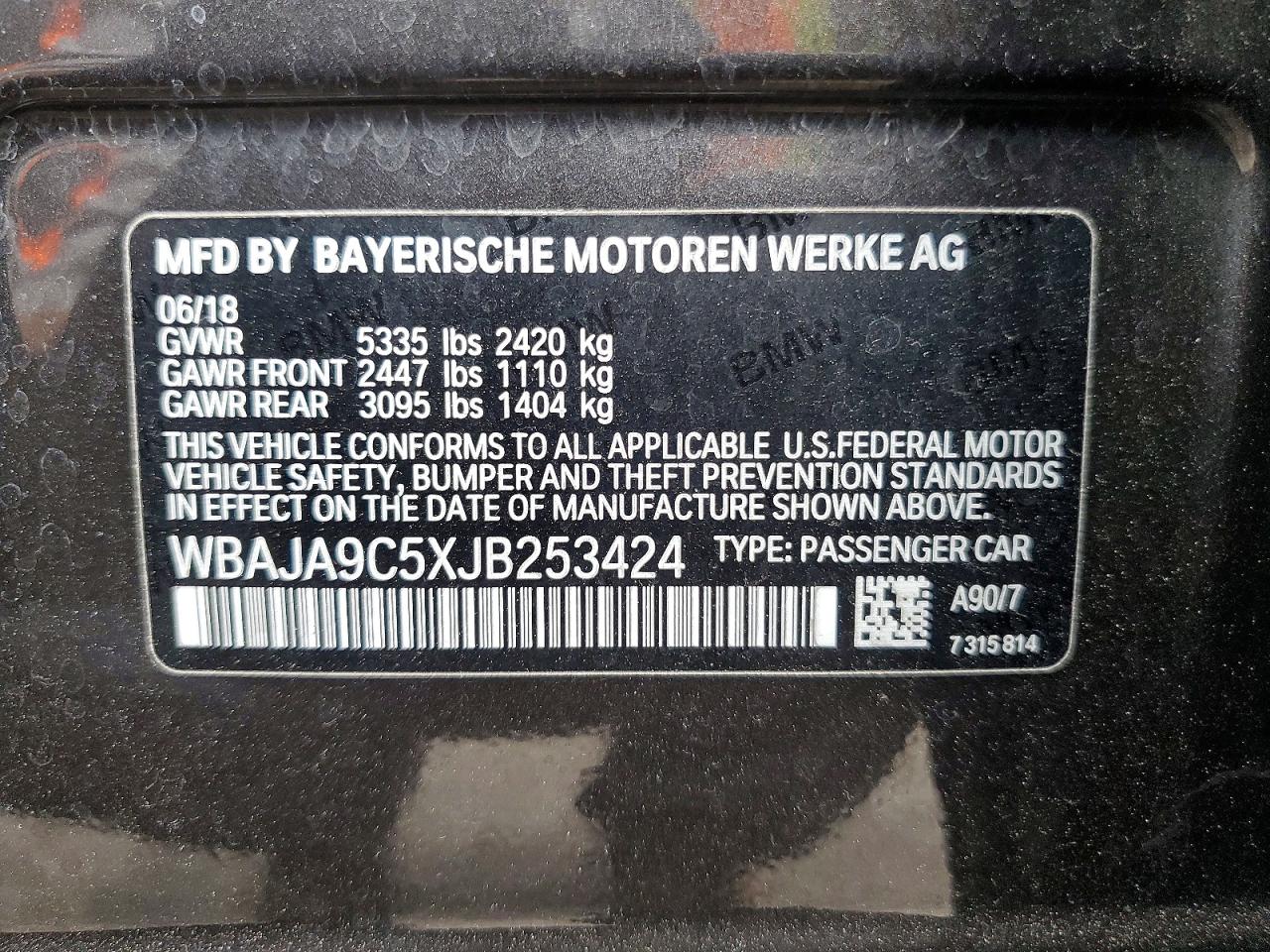 VIN WBAJA9C5XJB253424 2018 BMW MOTORRAD 530E