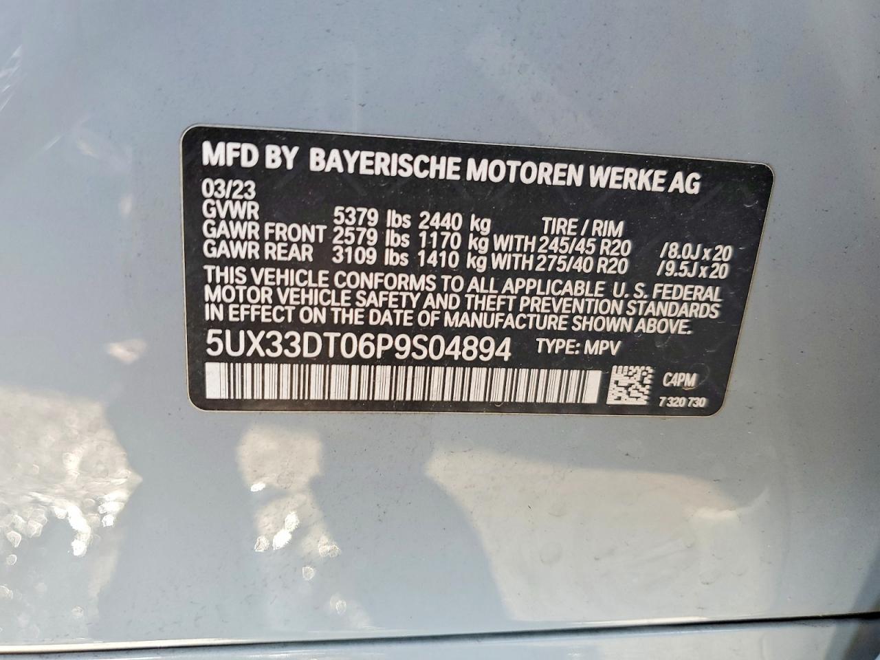 VIN 5UX33DT06P9S04894 2023 BMW X4