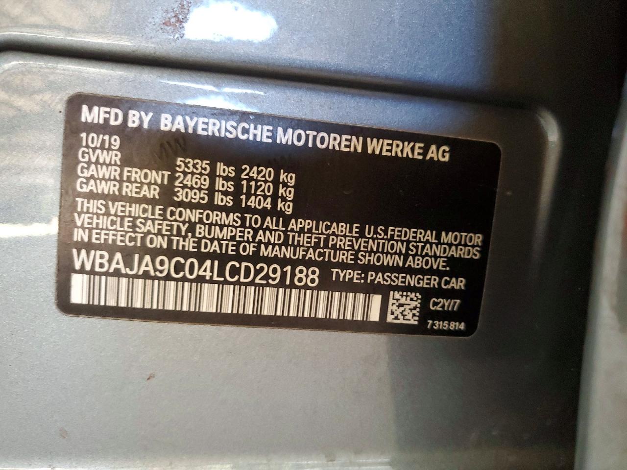 VIN WBAJA9C04LCD29188 2020 BMW MOTORRAD 530E