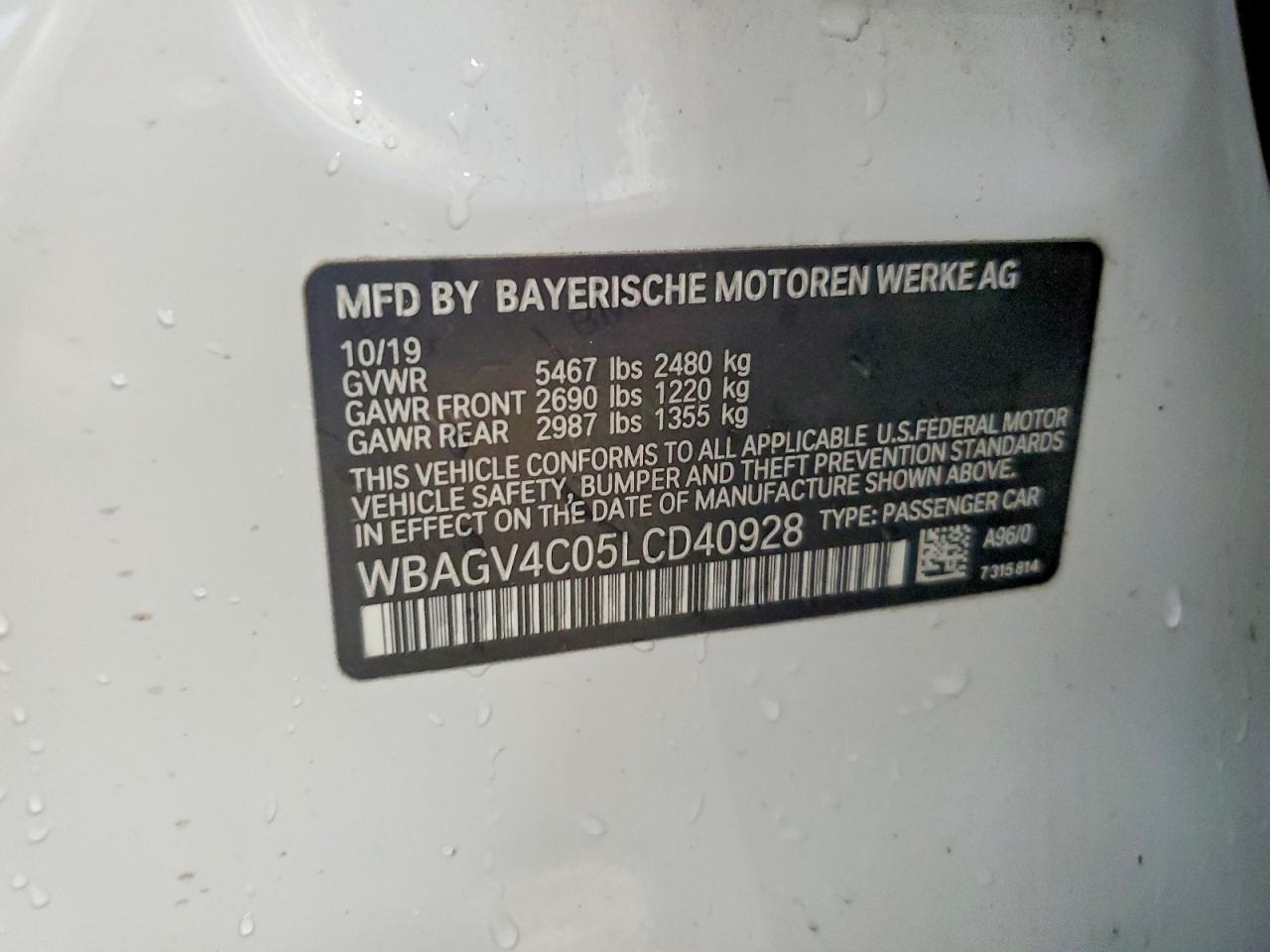 VIN WBAGV4C05LCD40928 2020 BMW 840XI