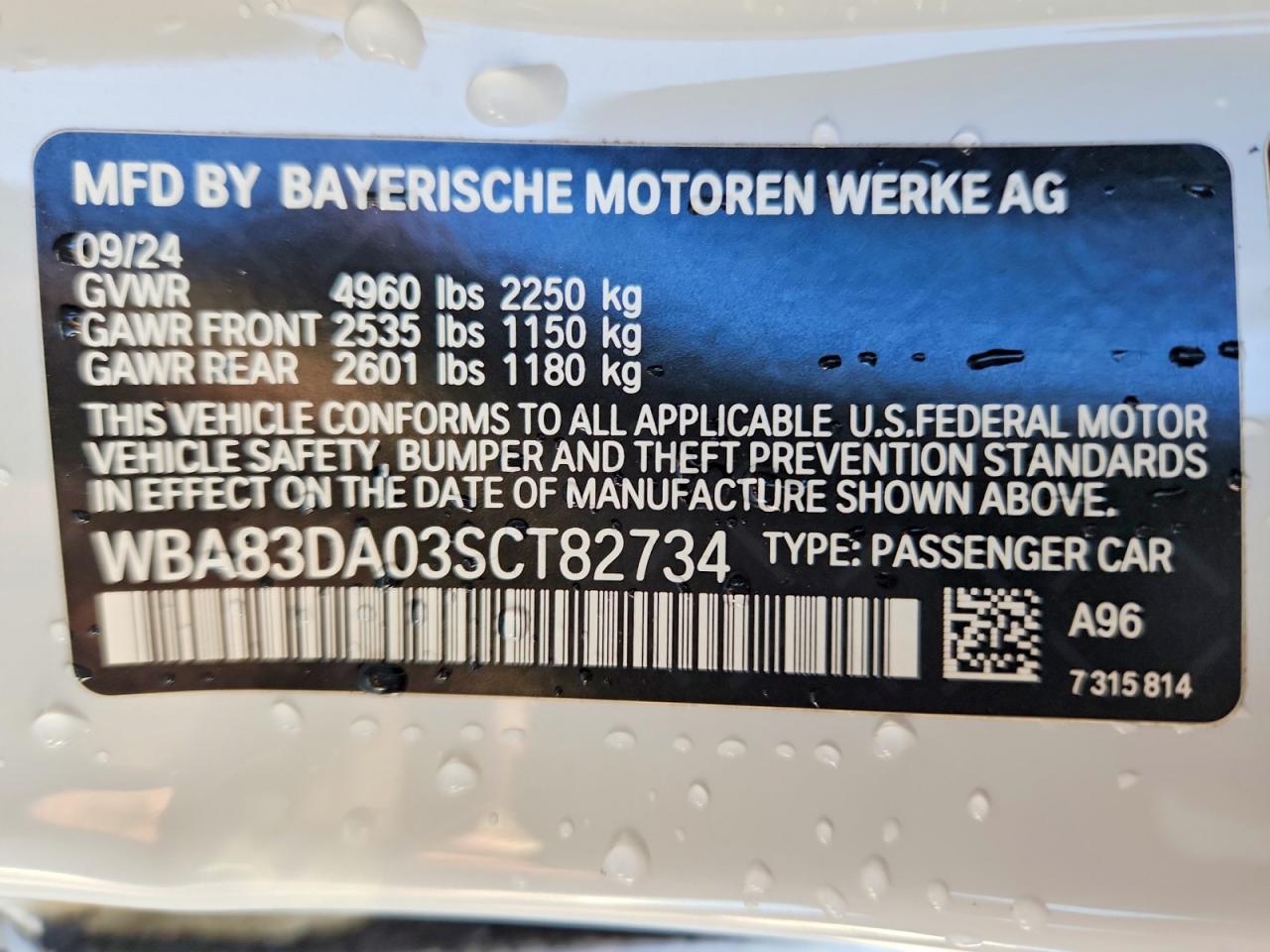 VIN WBA83DA03SCT82734 2025 BMW M440XI