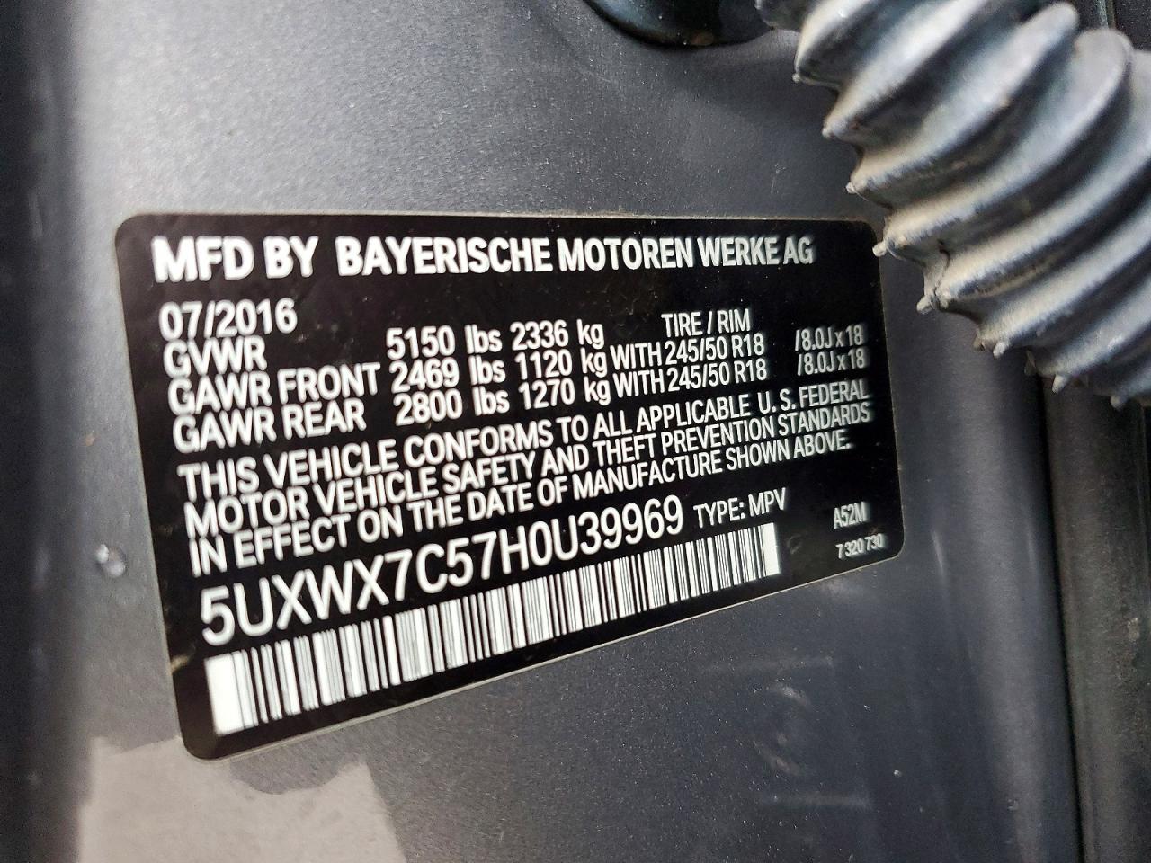 VIN 5UXWX7C57H0U39969 2017 BMW MOTORRAD X3