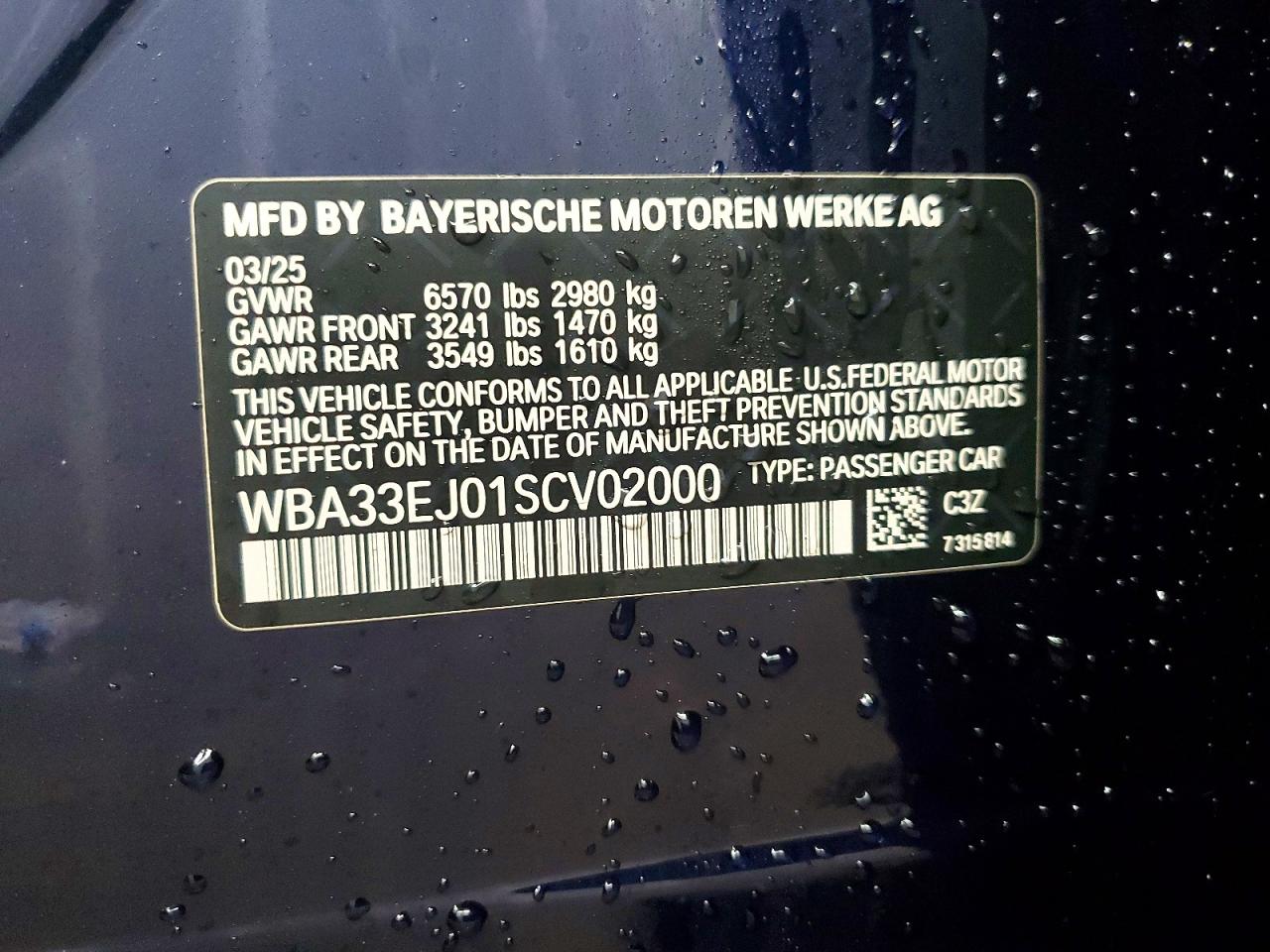 VIN WBA33EJ01SCV02000 2025 BMW 760