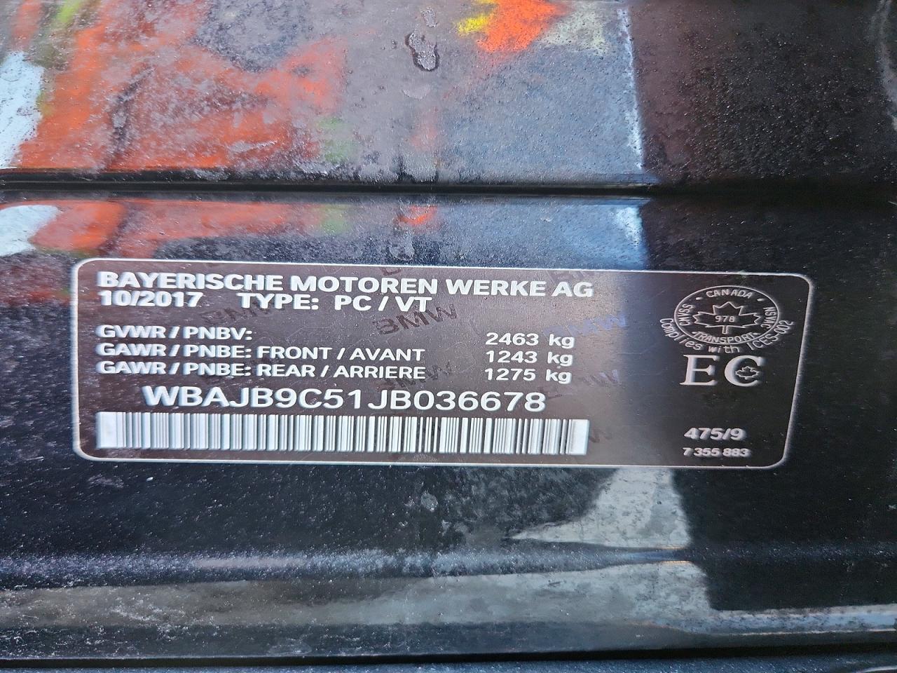 VIN WBAJB9C51JB036678 2018 BMW MOTORRAD M550XI