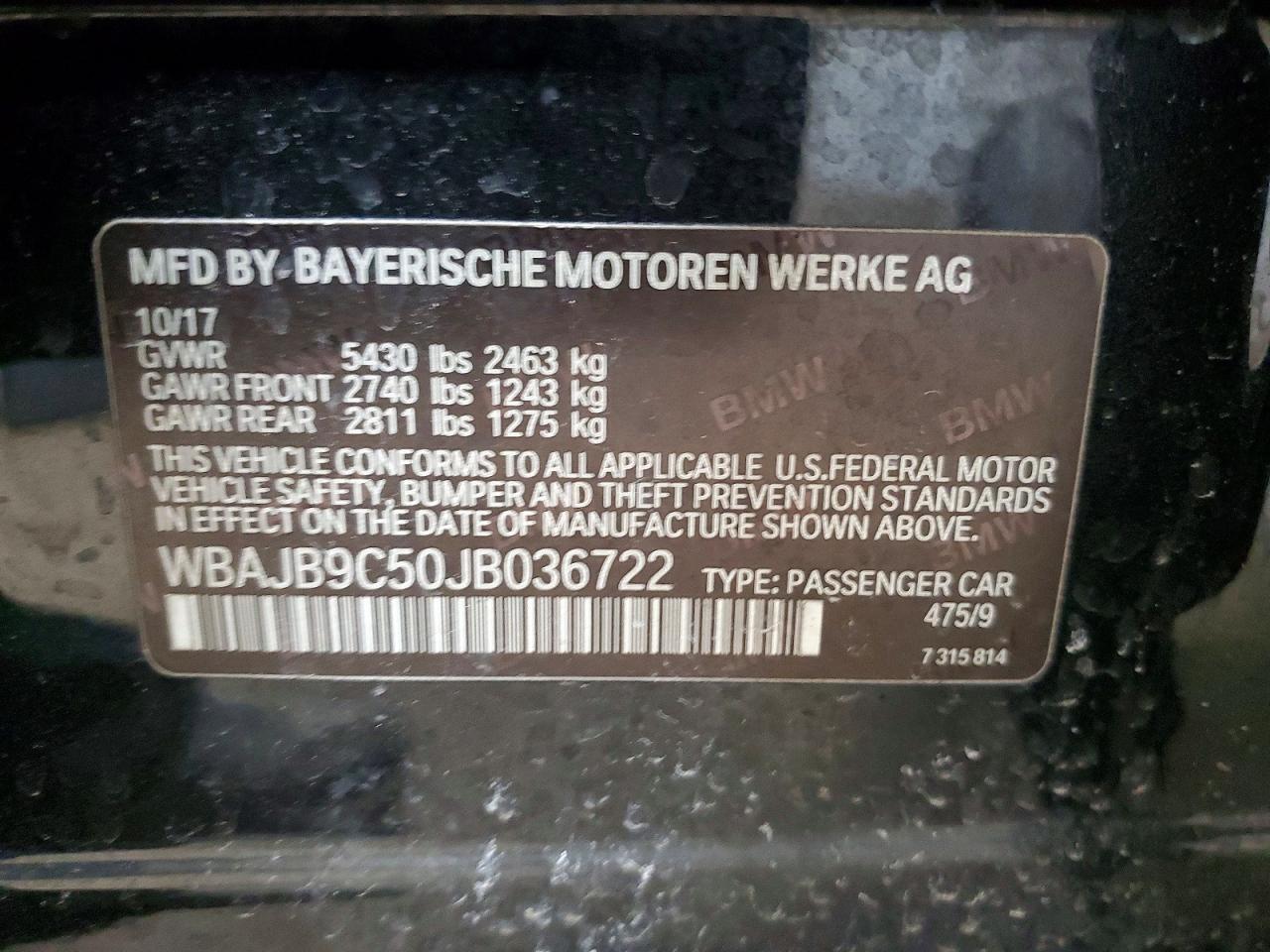 VIN WBAJB9C50JB036722 2018 BMW MOTORRAD M550XI