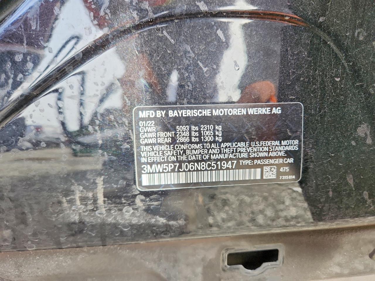 VIN 3MW5P7J06N8C51947 2022 BMW MOTORRAD 330E
