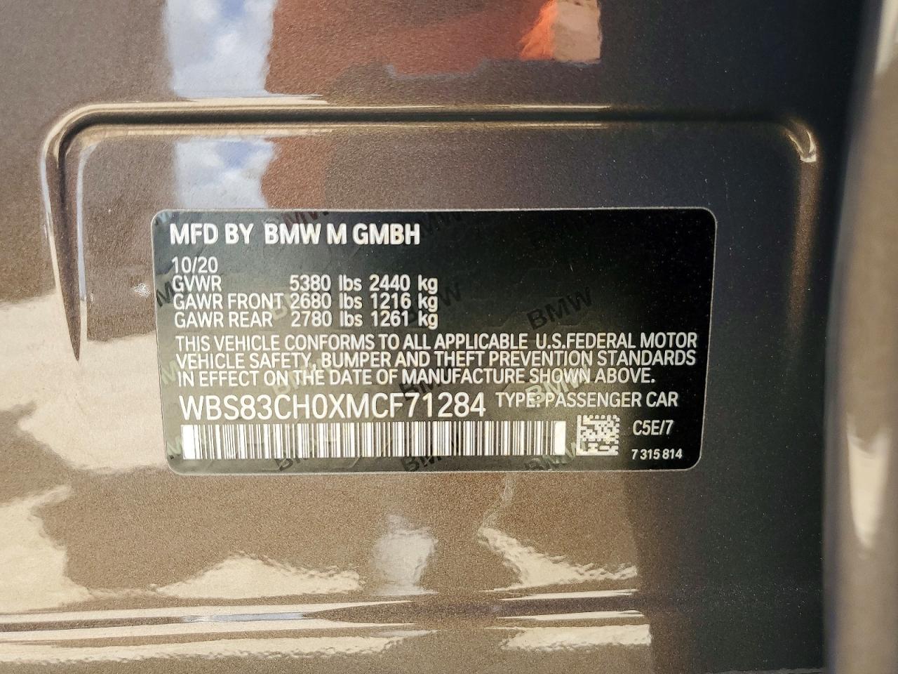 VIN WBS83CH0XMCF71284 2021 BMW MOTORRAD M5