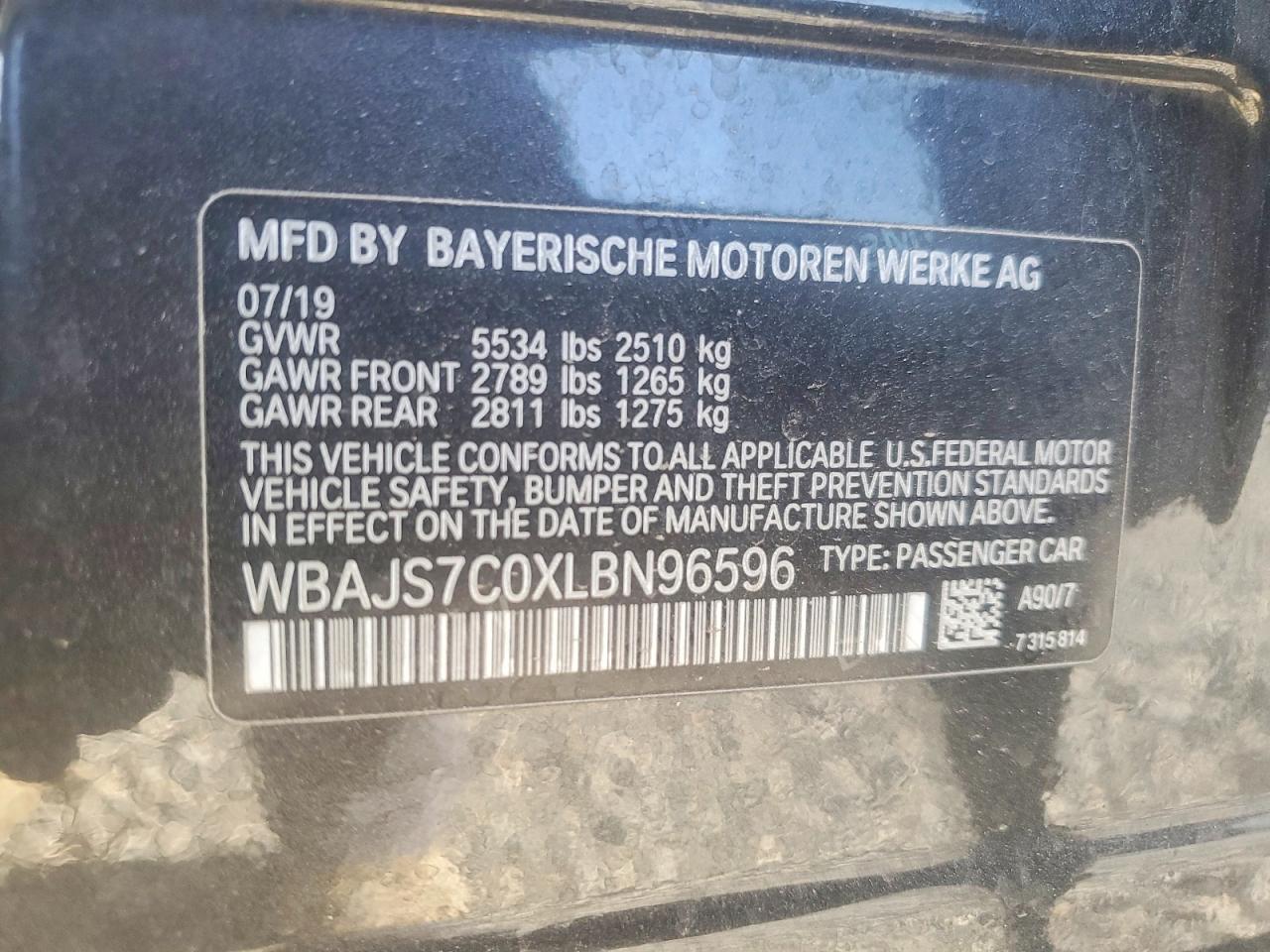 VIN WBAJS7C0XLBN96596 2020 BMW M550XI