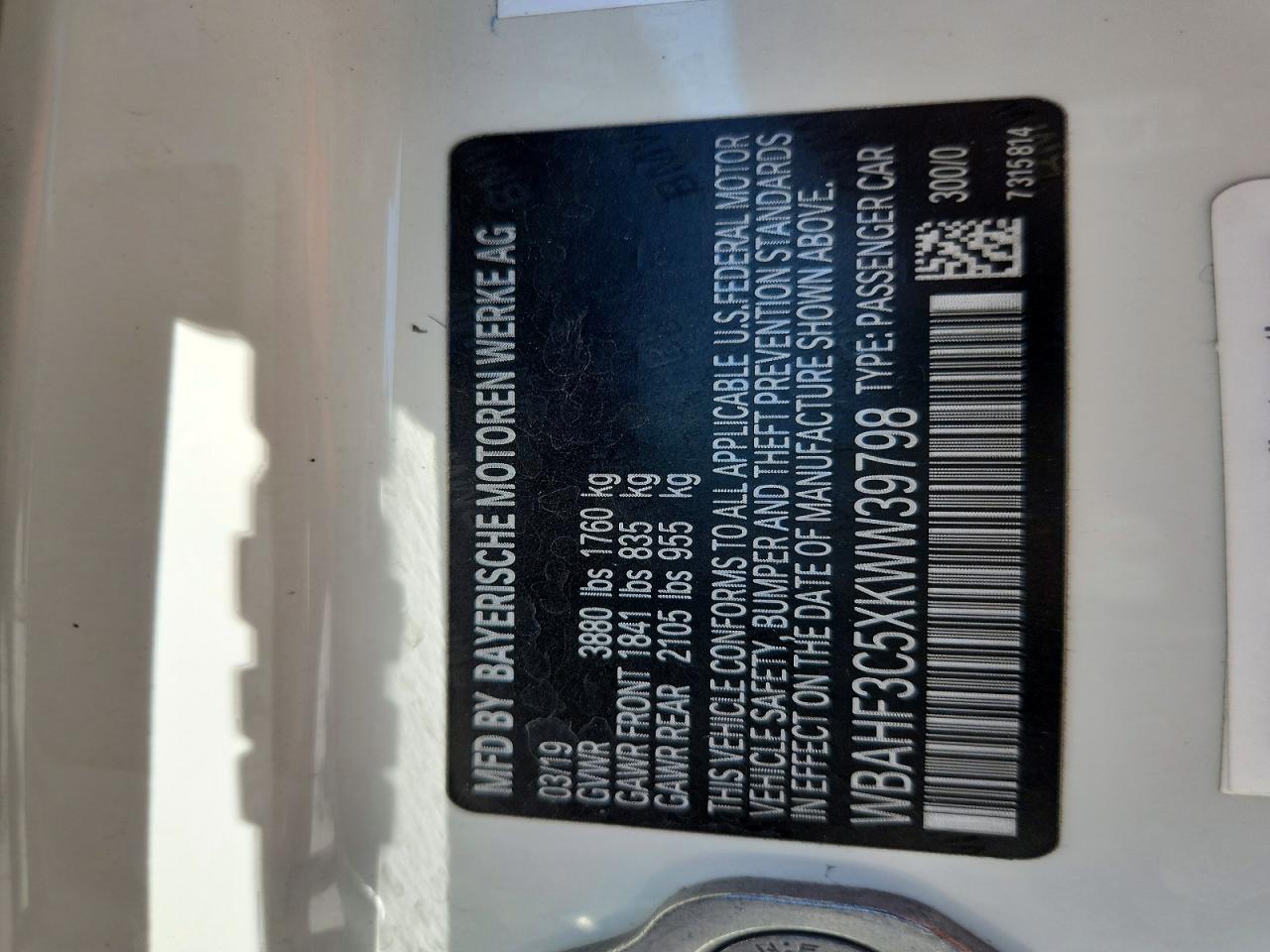 VIN WBAHF3C5XKWW39798 2019 BMW Z4
