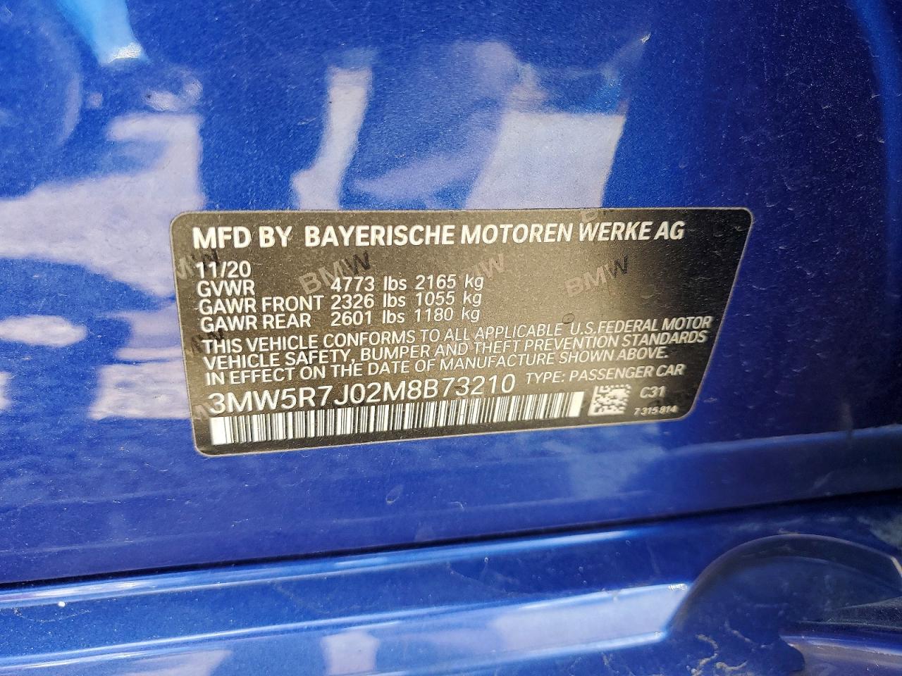 VIN 3MW5R7J02M8B73210 2021 BMW 330XI