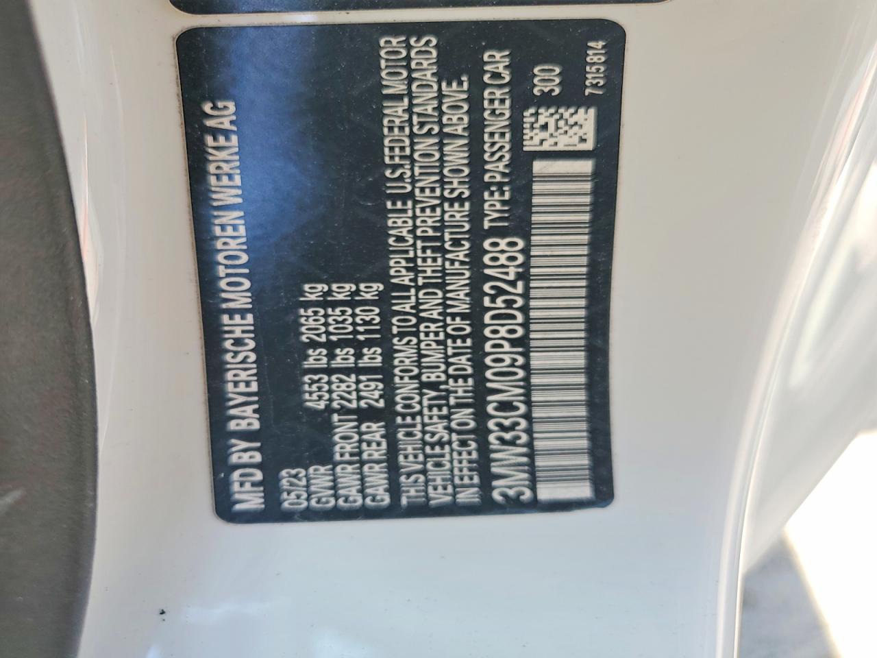 VIN 3MW33CM09P8D52488 2023 BMW 230XI
