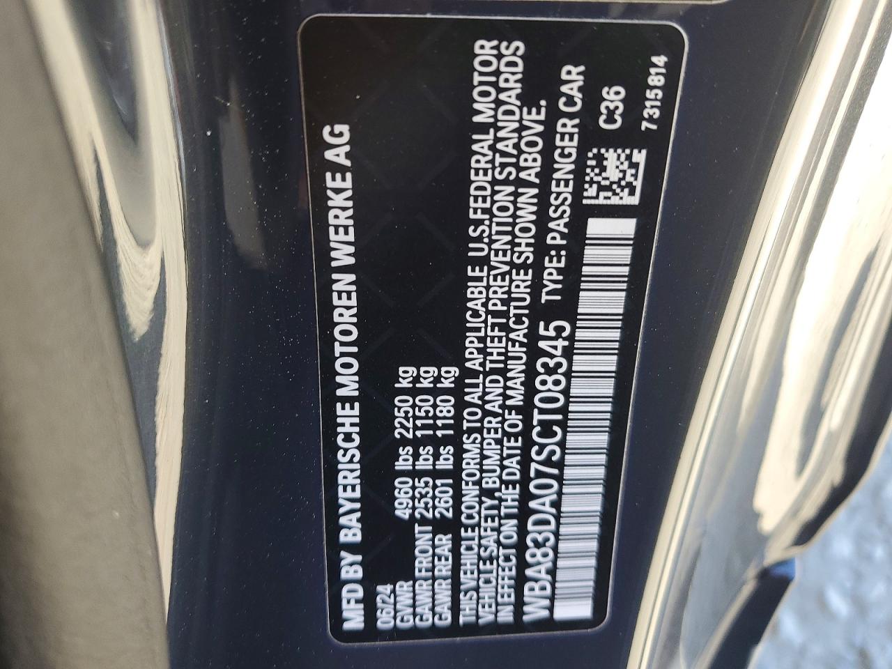 VIN WBA83DA07SCT08345 2025 BMW MOTORRAD M440XI