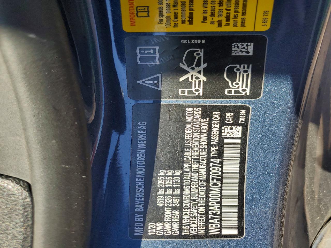 VIN WBA73AP00MCF70974 2021 BMW 430XI