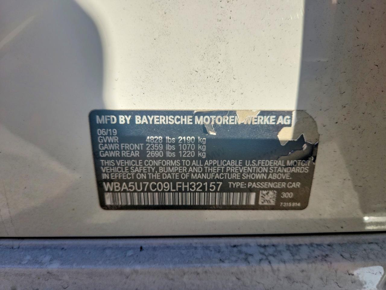 VIN WBA5U7C09LFH32157 2020 BMW M340I