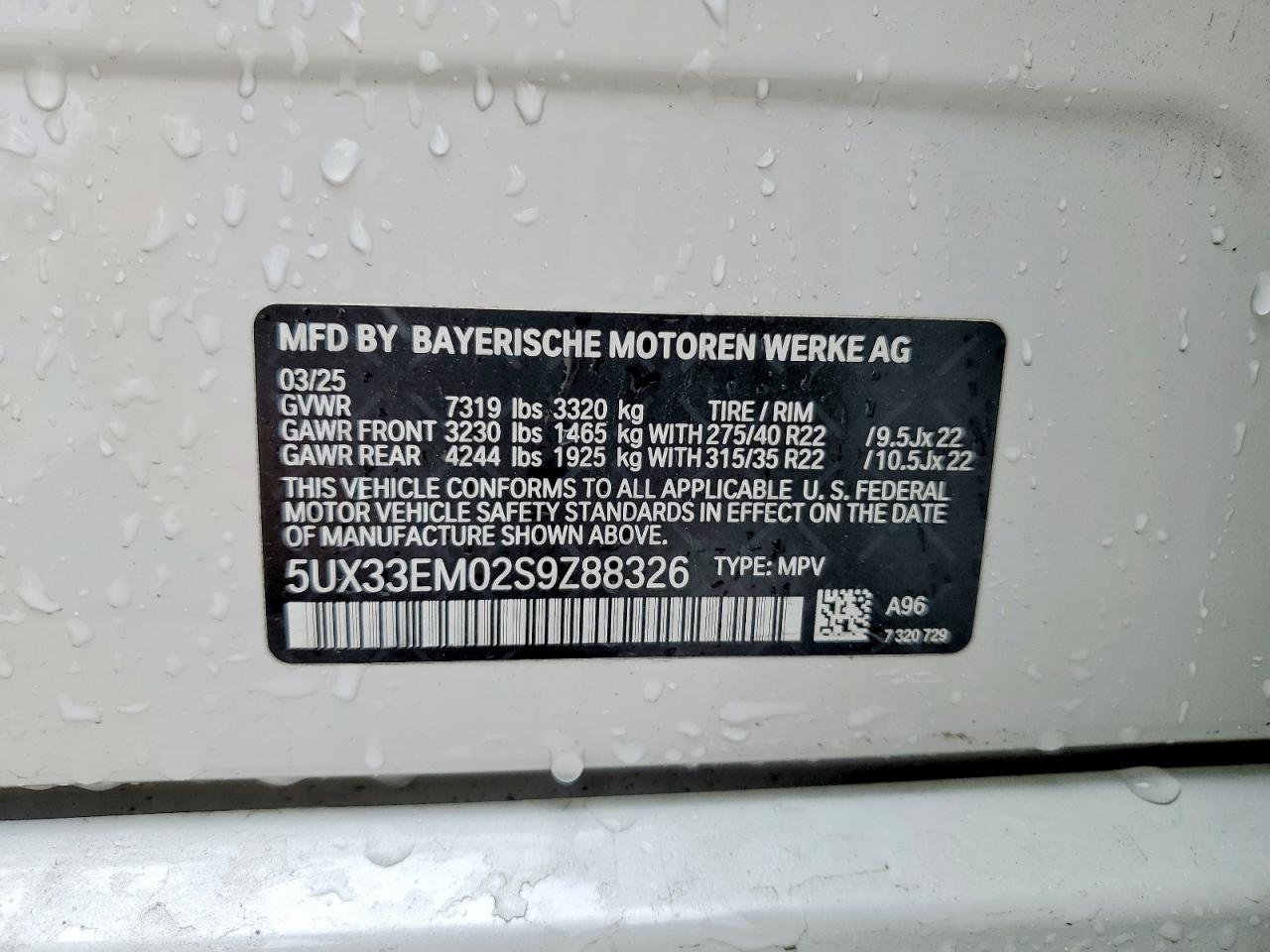 VIN 5UX33EM02S9Z88326 2025 BMW X7