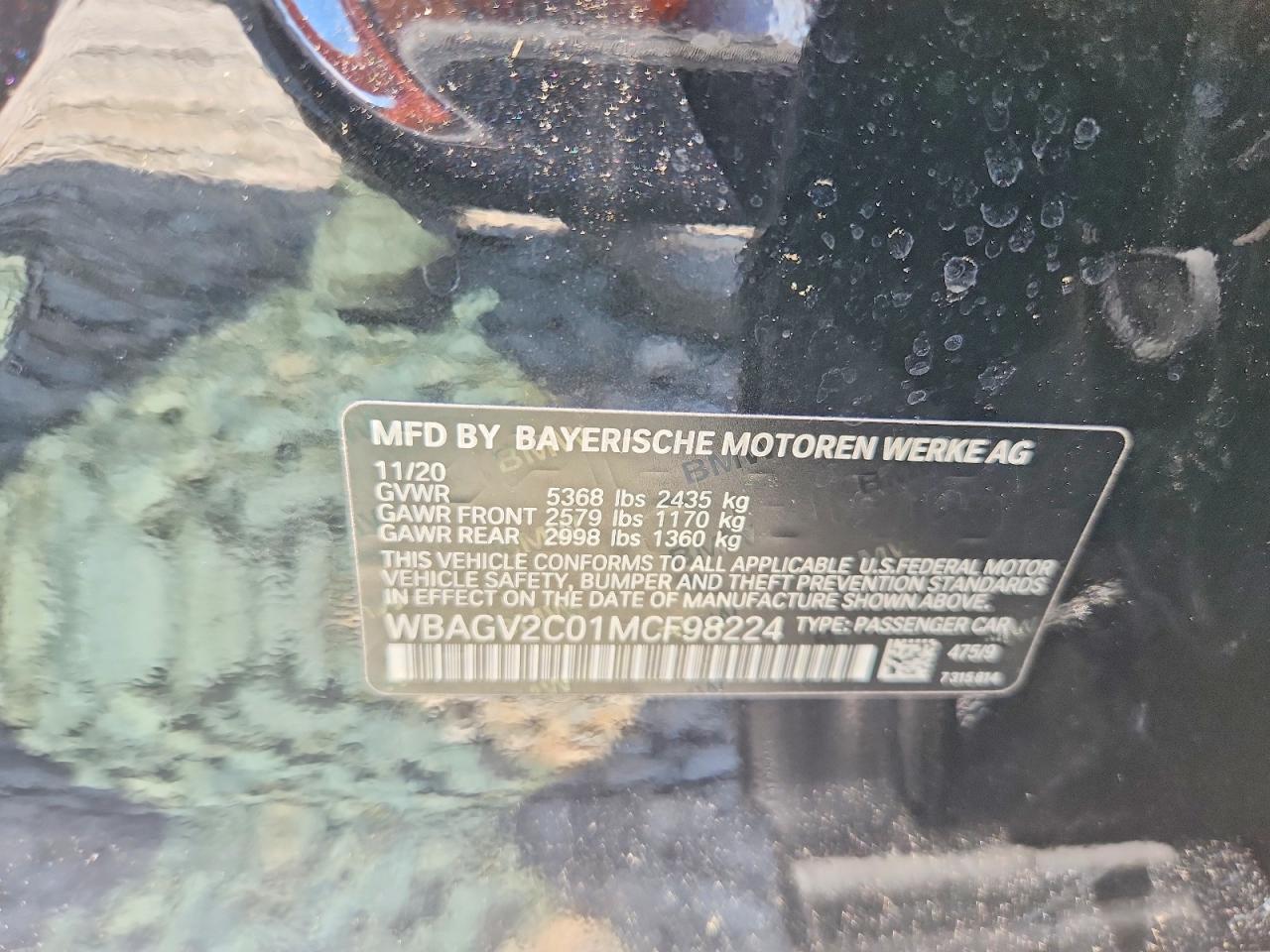 VIN WBAGV2C01MCF98224 2021 BMW 840I
