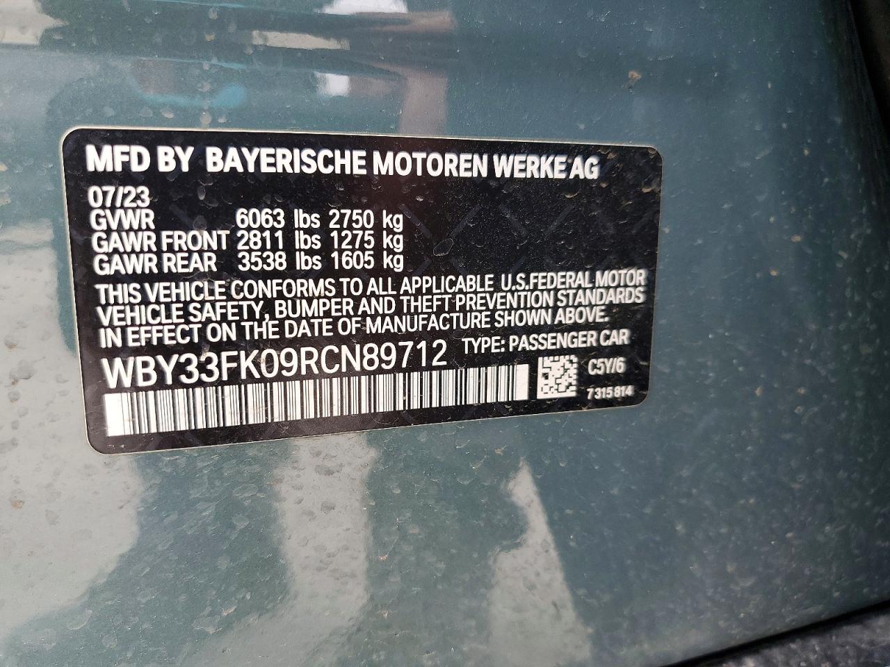 VIN WBY33FK09RCN89712 2024 BMW I5