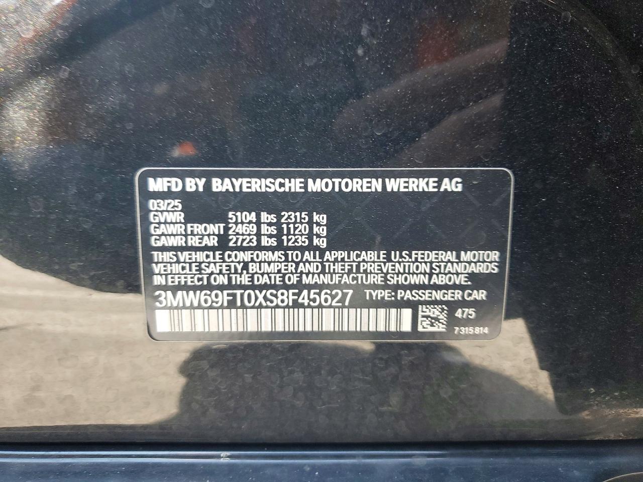VIN 3MW69FT0XS8F45627 2025 BMW M340XI