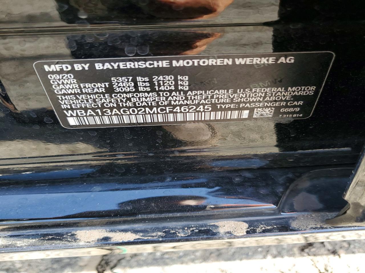 VIN WBA13AG02MCF46245 2021 BMW 530E