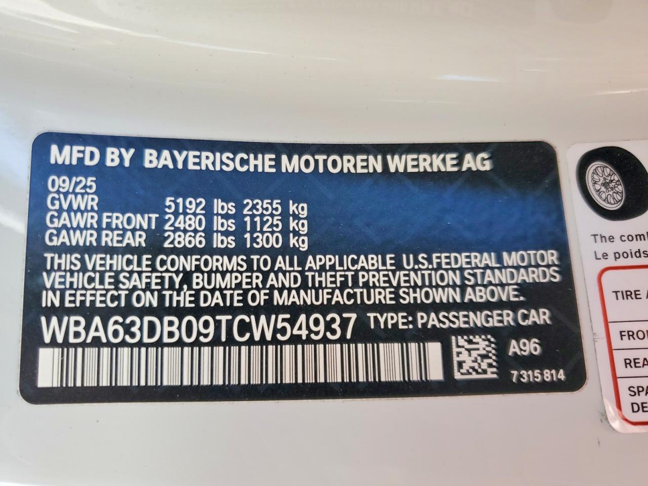 VIN WBA63DB09TCW54937 2026 BMW M440I