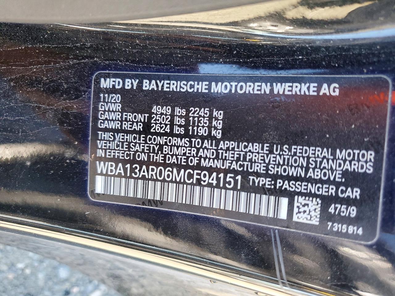 VIN WBA13AR06MCF94151 2021 BMW M440XI