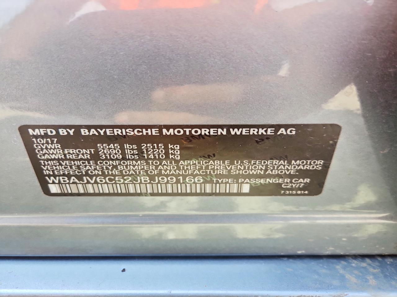 VIN WBAJV6C52JBJ99166 2018 BMW 640
