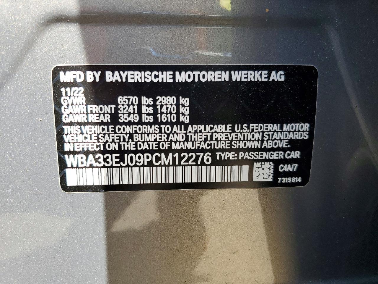 VIN WBA33EJ09PCM12276 2023 BMW 760