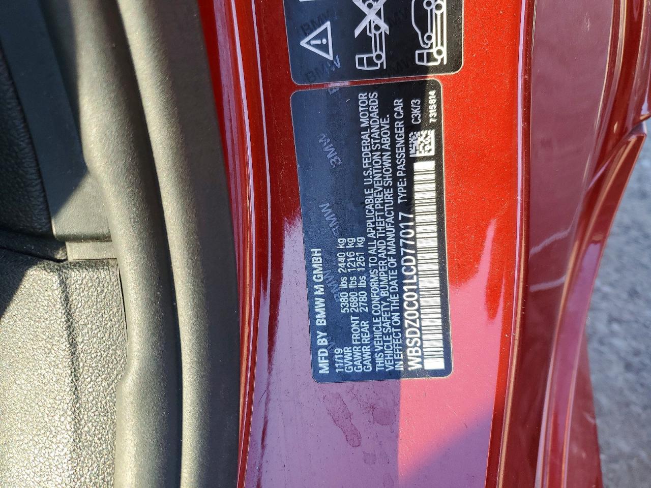 VIN WBSDZ0C01LCD77017 2020 BMW M8