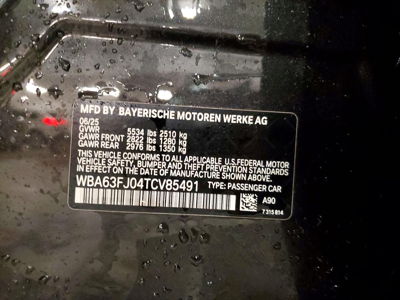 VIN WBA63FJ04TCV85491 2026 BMW 540