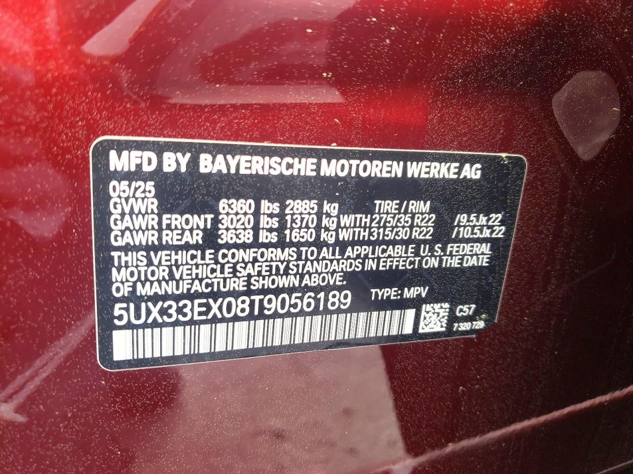VIN 5UX33EX08T9056189 2026 BMW X6