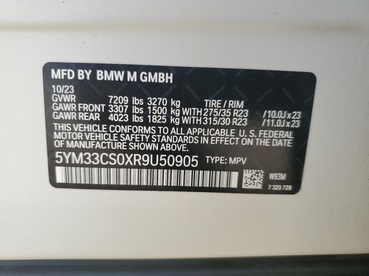 VIN 5YM33CS0XR9U50905 2024 BMW XM