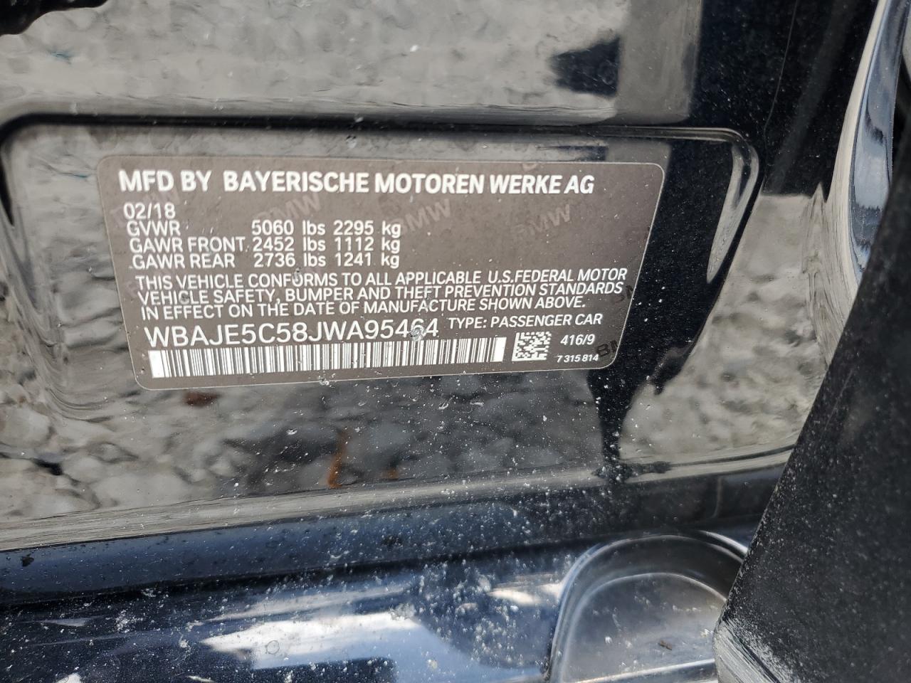 VIN WBAJE5C58JWA95464 2018 BMW 540 I
