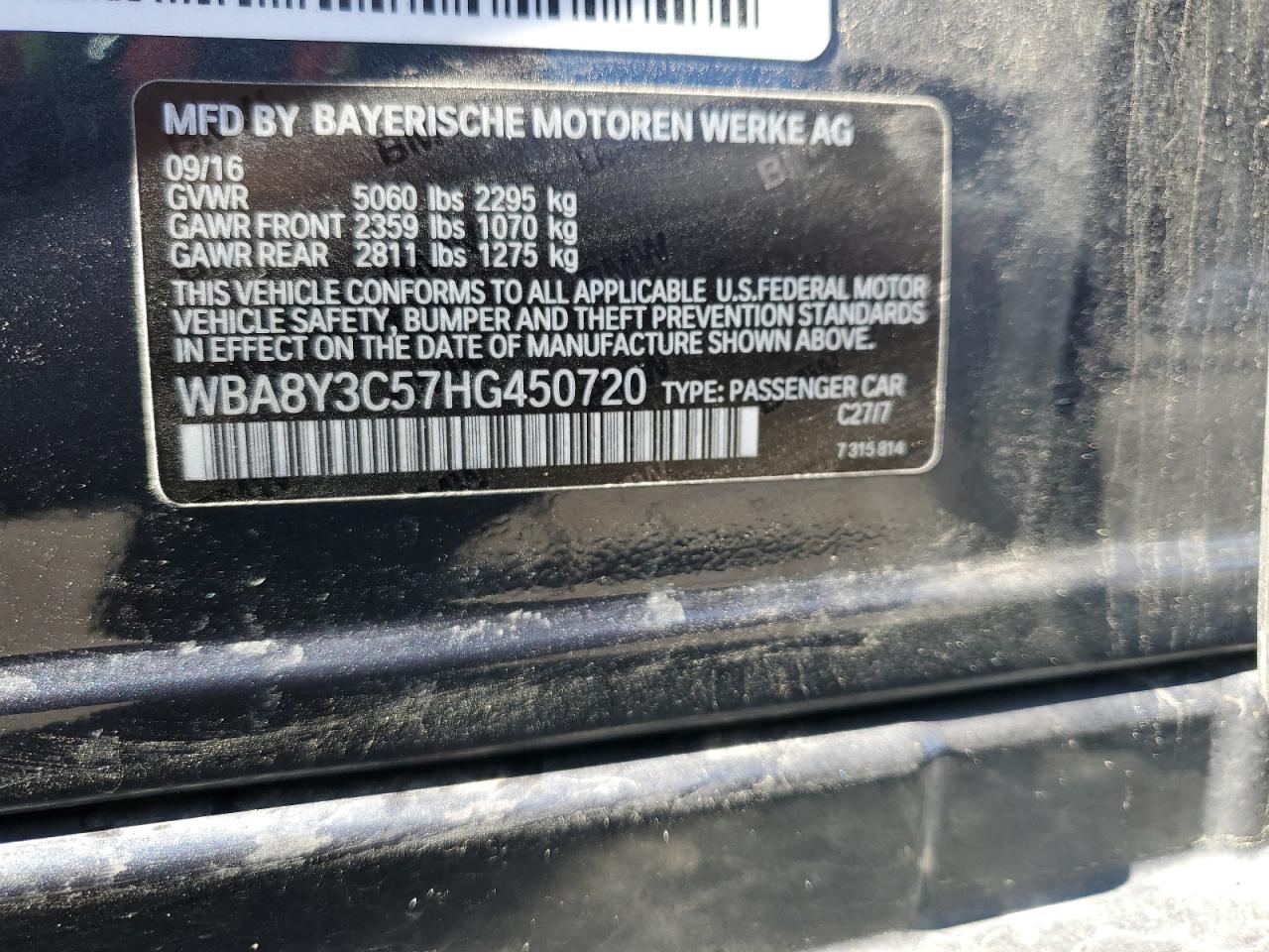 VIN WBA8Y3C57HG450720 2017 BMW 340 XIGT