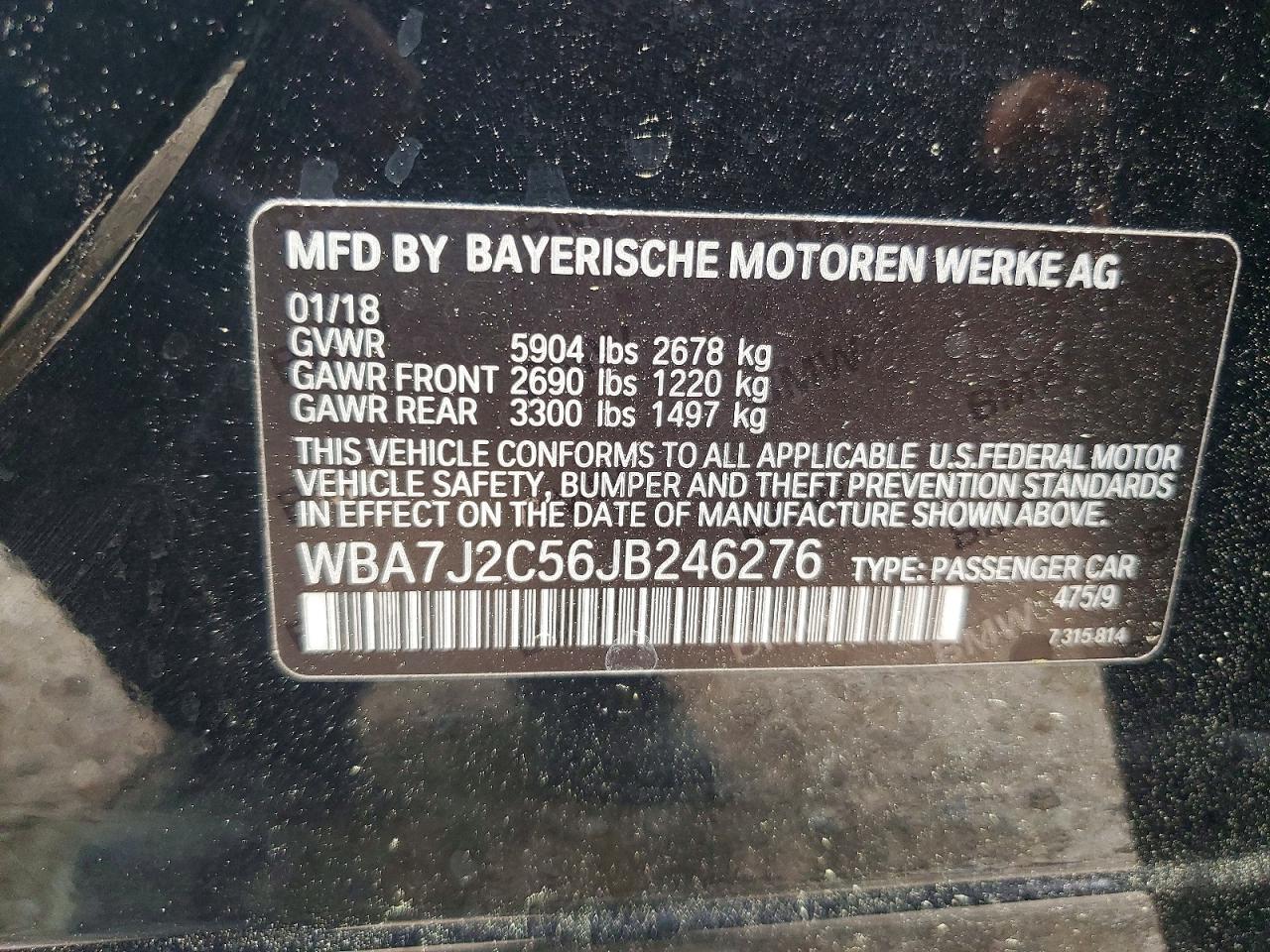 VIN WBA7J2C56JB246276 2018 BMW 740