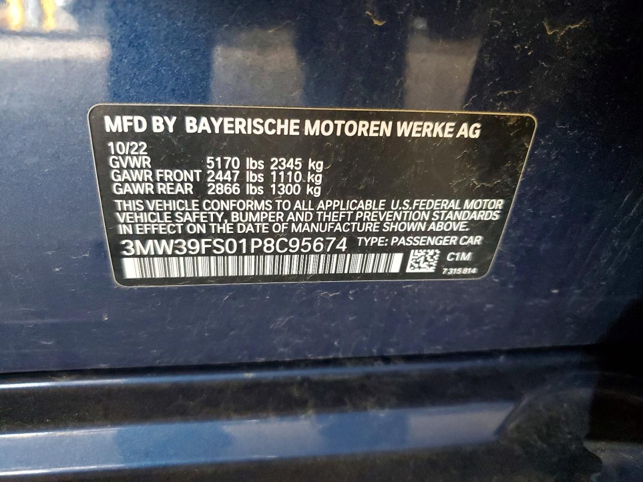 VIN 3MW39FS01P8C95674 2023 BMW 330XE