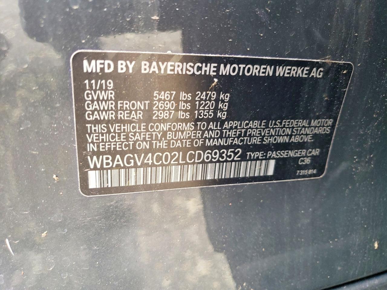 VIN WBAGV4C02LCD69352 2020 BMW 840XI