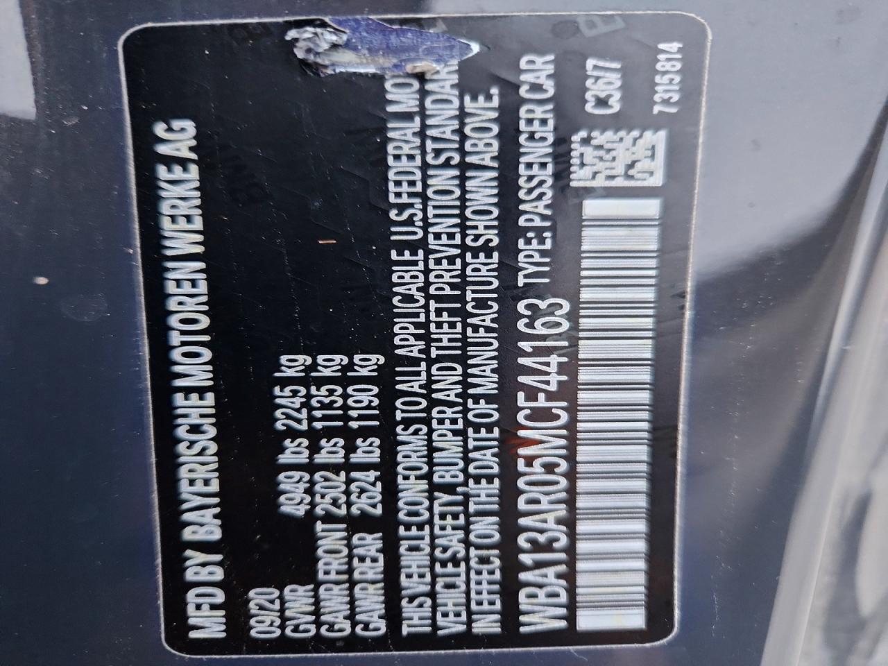 VIN WBA13AR05MCF44163 2021 BMW M440XI