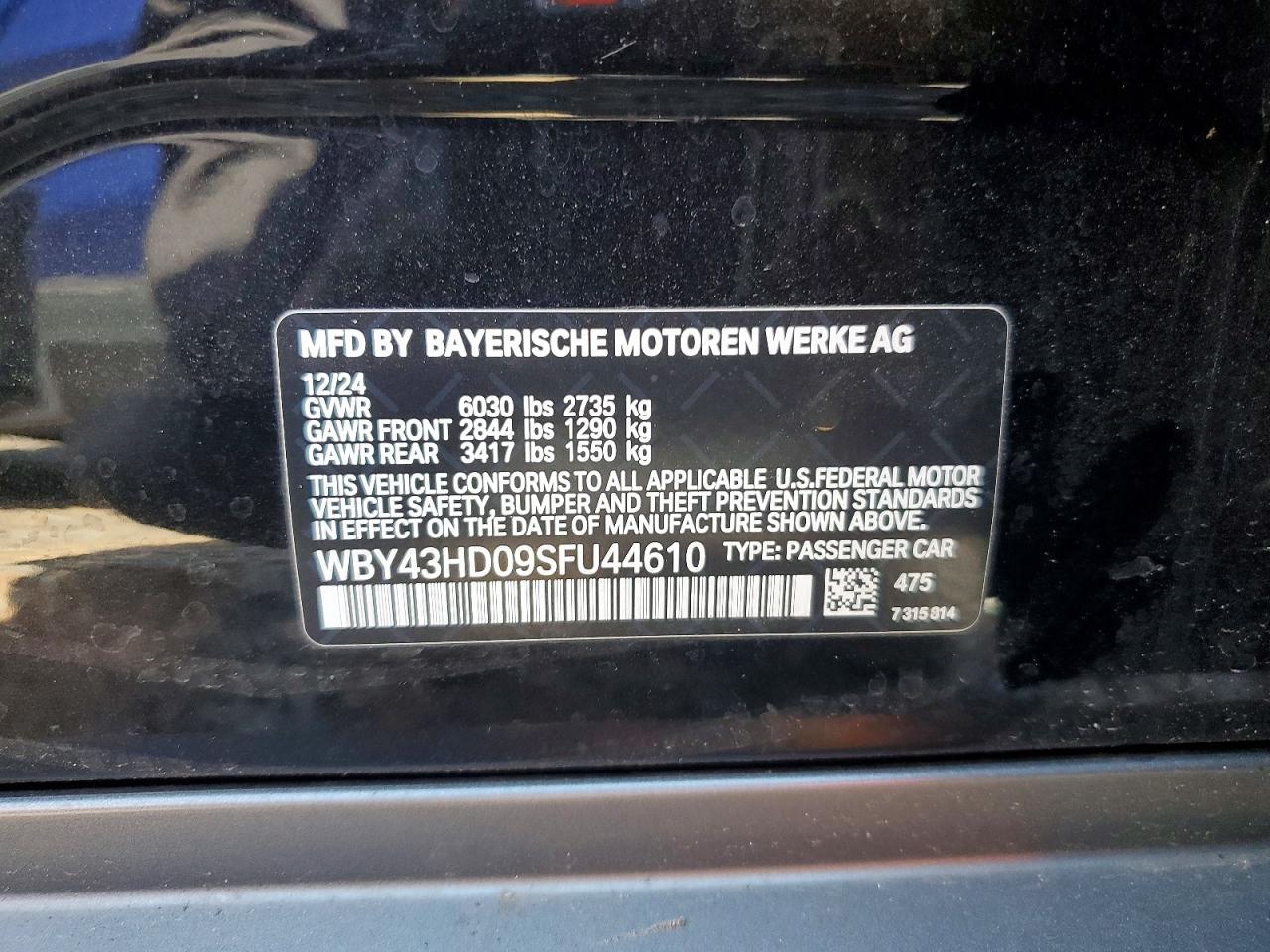 VIN WBY43HD09SFU44610 2025 BMW I4