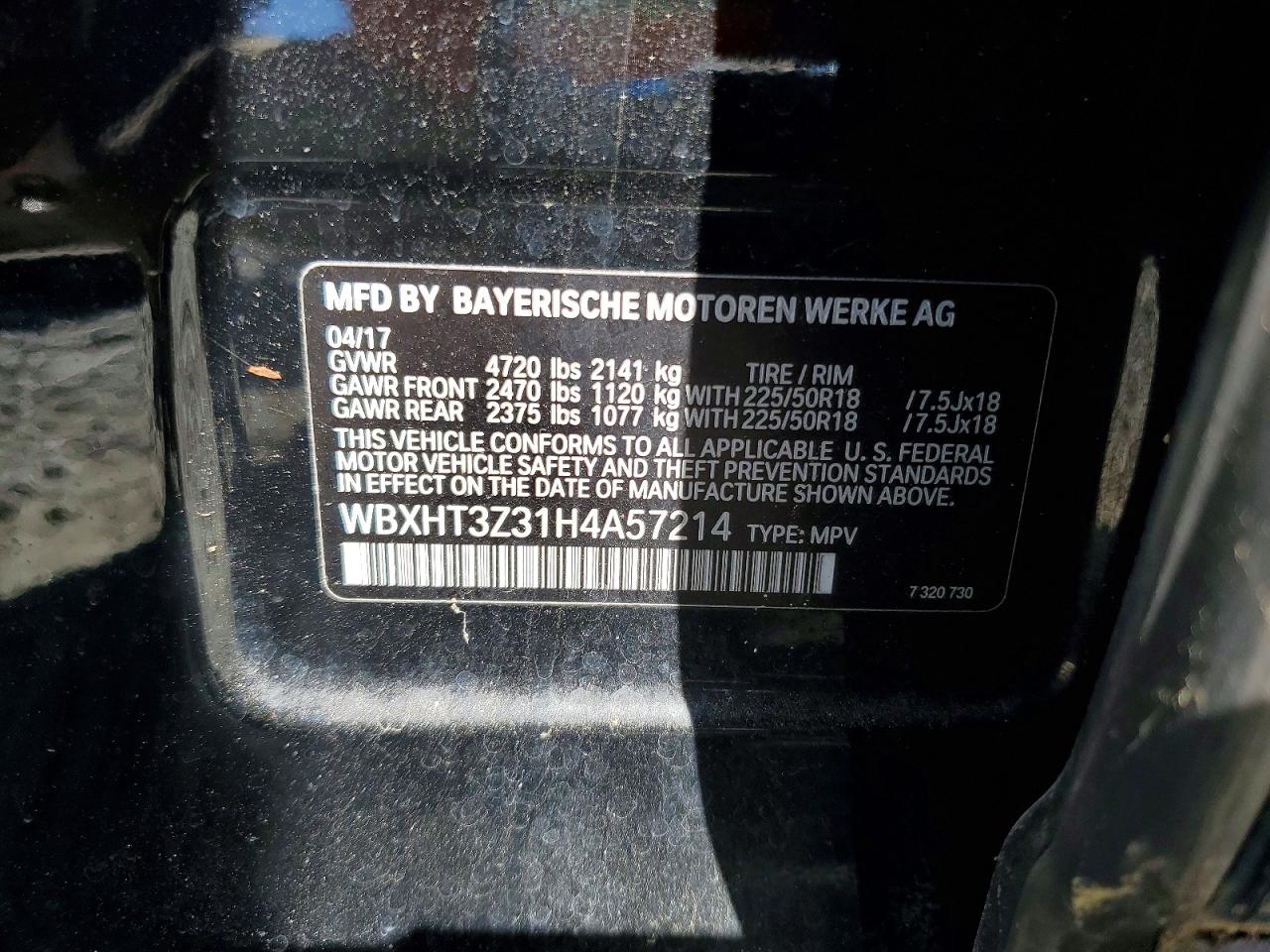 VIN WBXHT3Z31H4A57214 2017 BMW X1