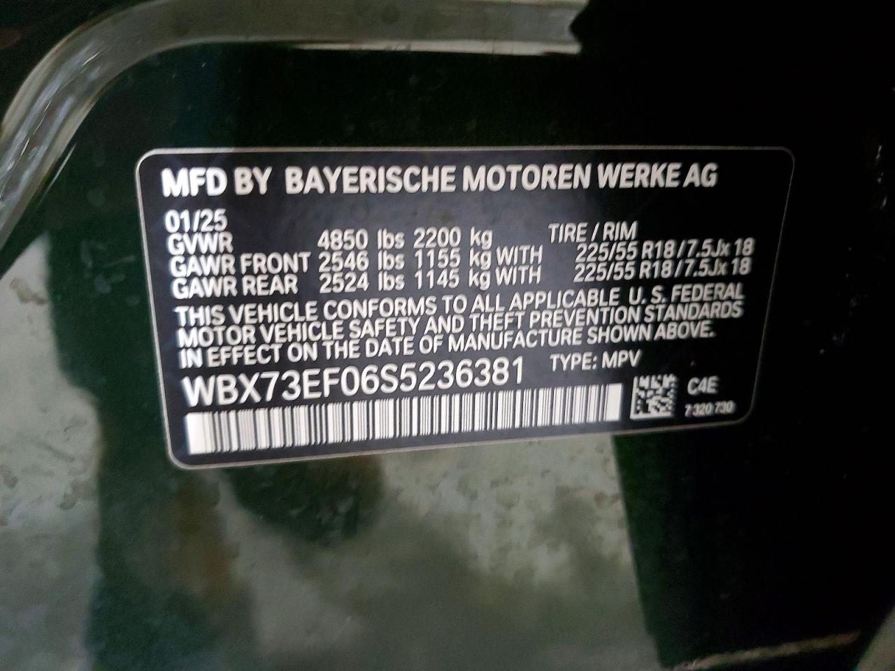 VIN WBX73EF06S5236381 2025 BMW X1