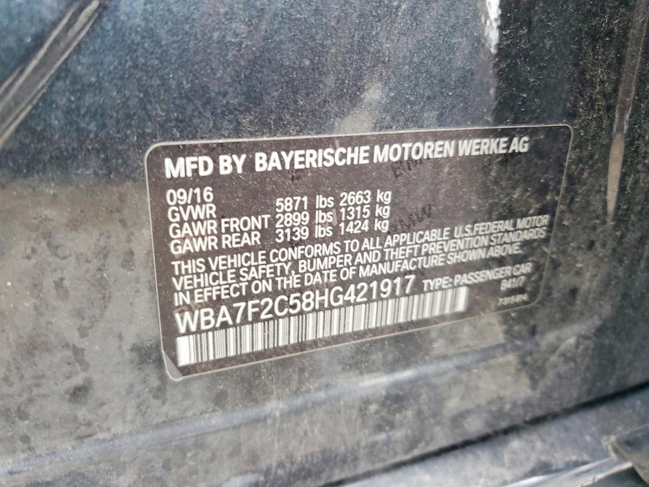 VIN WBA7F2C58HG421917 2017 BMW 750
