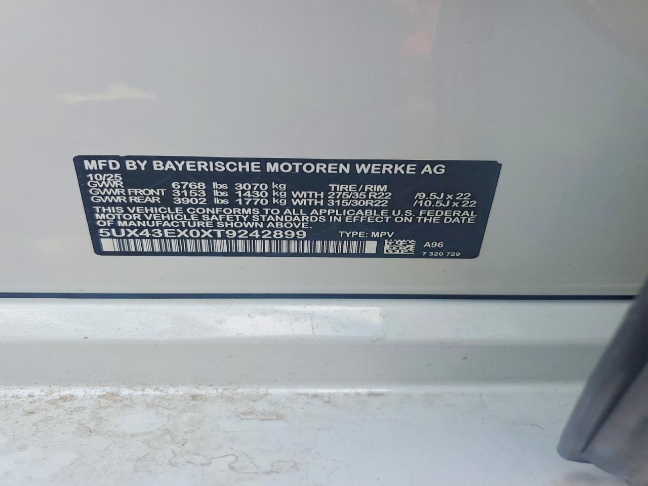 VIN 5UX43EX0XT9242756 2026 BMW X6