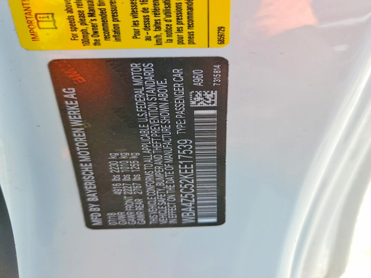 VIN WBA4Z5C52KEE17539 2019 BMW 440I
