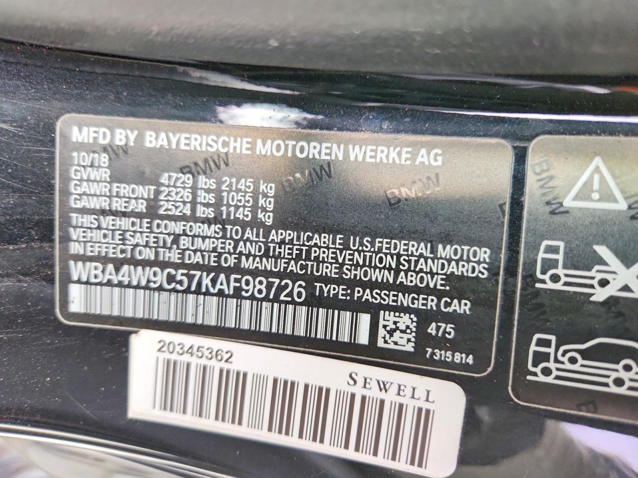 VIN WBA4W9C57KAF98726 2019 BMW 440XI
