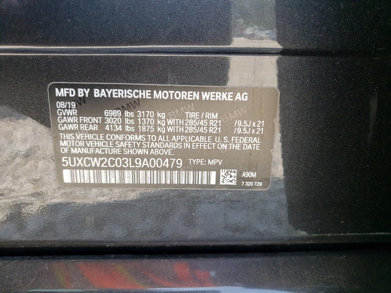 VIN 5UXCW2C03L9A00479 2020 BMW 1000 CYCLE