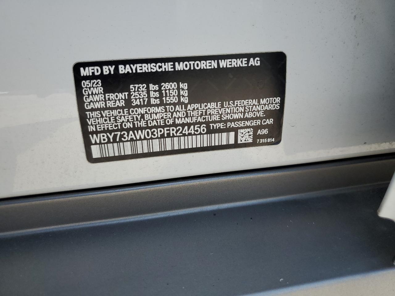 VIN WBY73AW03PFR24456 2023 BMW I4 EDRIVE 40
